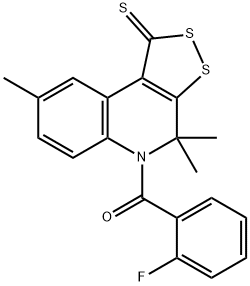 5-(2-fluorobenzoyl)-4,4,8-trimethyl-4,5-dihydro-1H-[1,2]dithiolo[3,4-c]quinoline-1-thione Struktur