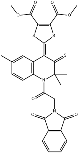 dimethyl 2-(1-[(1,3-dioxo-1,3-dihydro-2H-isoindol-2-yl)acetyl]-2,2,6-trimethyl-3-thioxo-2,3-dihydro-4(1H)-quinolinylidene)-1,3-dithiole-4,5-dicarboxylate Struktur