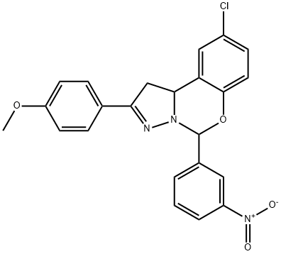 9-chloro-5-{3-nitrophenyl}-2-[4-(methyloxy)phenyl]-1,10b-dihydropyrazolo[1,5-c][1,3]benzoxazine Struktur