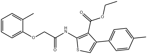 ethyl 2-{[(2-methylphenoxy)acetyl]amino}-4-(4-methylphenyl)-3-thiophenecarboxylate Struktur