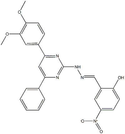 2-hydroxy-5-nitrobenzaldehyde [4-(3,4-dimethoxyphenyl)-6-phenyl-2-pyrimidinyl]hydrazone Struktur