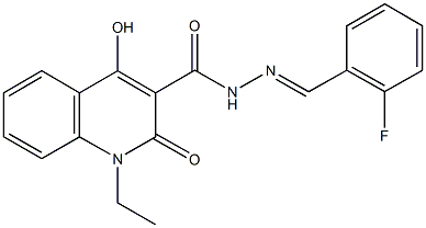 1-ethyl-N'-(2-fluorobenzylidene)-4-hydroxy-2-oxo-1,2-dihydro-3-quinolinecarbohydrazide Struktur