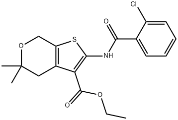 ethyl 2-[(2-chlorobenzoyl)amino]-5,5-dimethyl-4,7-dihydro-5H-thieno[2,3-c]pyran-3-carboxylate Struktur