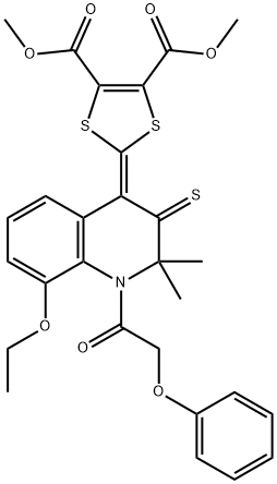 dimethyl 2-(8-(ethyloxy)-2,2-dimethyl-1-[(phenyloxy)acetyl]-3-thioxo-2,3-dihydroquinolin-4(1H)-ylidene)-1,3-dithiole-4,5-dicarboxylate Struktur