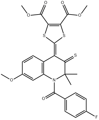 dimethyl 2-(1-(4-fluorobenzoyl)-7-methoxy-2,2-dimethyl-3-thioxo-2,3-dihydro-4(1H)-quinolinylidene)-1,3-dithiole-4,5-dicarboxylate Struktur