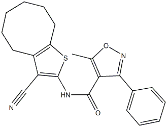 N-(3-cyano-4,5,6,7,8,9-hexahydrocycloocta[b]thiophen-2-yl)-5-methyl-3-phenyl-4-isoxazolecarboxamide Struktur