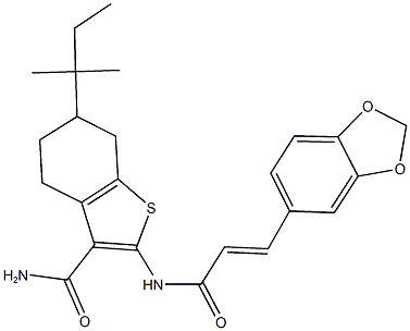 2-{[3-(1,3-benzodioxol-5-yl)acryloyl]amino}-6-tert-pentyl-4,5,6,7-tetrahydro-1-benzothiophene-3-carboxamide Struktur