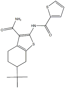 6-tert-butyl-2-[(2-thienylcarbonyl)amino]-4,5,6,7-tetrahydro-1-benzothiophene-3-carboxamide Struktur