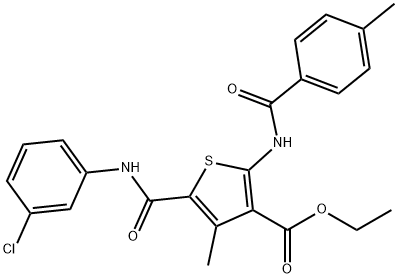 ethyl 5-[(3-chloroanilino)carbonyl]-4-methyl-2-[(4-methylbenzoyl)amino]-3-thiophenecarboxylate Struktur