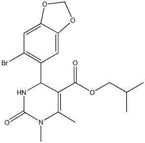 isobutyl 4-(6-bromo-1,3-benzodioxol-5-yl)-1,6-dimethyl-2-oxo-1,2,3,4-tetrahydropyrimidine-5-carboxylate Struktur