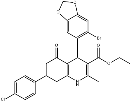 ethyl 4-(6-bromo-1,3-benzodioxol-5-yl)-7-(4-chlorophenyl)-2-methyl-5-oxo-1,4,5,6,7,8-hexahydro-3-quinolinecarboxylate Struktur