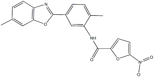 5-nitro-N-[2-methyl-5-(6-methyl-1,3-benzoxazol-2-yl)phenyl]-2-furamide Struktur