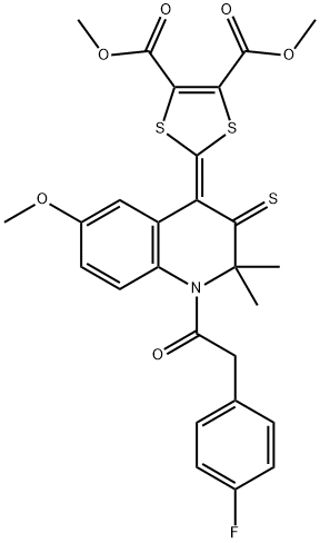 dimethyl 2-(1-[(4-fluorophenyl)acetyl]-6-methoxy-2,2-dimethyl-3-thioxo-2,3-dihydro-4(1H)-quinolinylidene)-1,3-dithiole-4,5-dicarboxylate Struktur