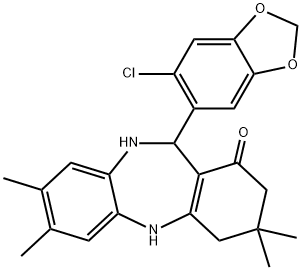 11-(6-chloro-1,3-benzodioxol-5-yl)-3,3,7,8-tetramethyl-2,3,4,5,10,11-hexahydro-1H-dibenzo[b,e][1,4]diazepin-1-one Struktur