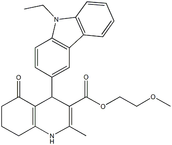 2-methoxyethyl 4-(9-ethyl-9H-carbazol-3-yl)-2-methyl-5-oxo-1,4,5,6,7,8-hexahydroquinoline-3-carboxylate Struktur