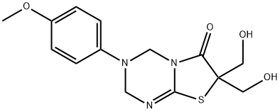 7,7-bis(hydroxymethyl)-3-(4-methoxyphenyl)-3,4-dihydro-2H-[1,3]thiazolo[3,2-a][1,3,5]triazin-6(7H)-one Struktur