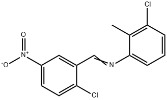 3-chloro-N-(2-chloro-5-nitrobenzylidene)-2-methylaniline Struktur