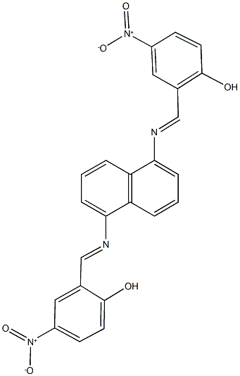 2-({[5-({2-hydroxy-5-nitrobenzylidene}amino)-1-naphthyl]imino}methyl)-4-nitrophenol Struktur