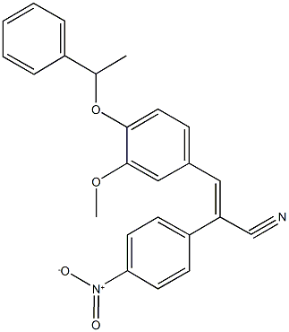 2-{4-nitrophenyl}-3-[3-methoxy-4-(1-phenylethoxy)phenyl]acrylonitrile Struktur