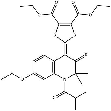 diethyl 2-(7-(ethyloxy)-2,2-dimethyl-1-(2-methylpropanoyl)-3-thioxo-2,3-dihydroquinolin-4(1H)-ylidene)-1,3-dithiole-4,5-dicarboxylate Struktur