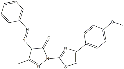 2-[4-(4-methoxyphenyl)-1,3-thiazol-2-yl]-5-methyl-4-(phenyldiazenyl)-2,4-dihydro-3H-pyrazol-3-one Struktur