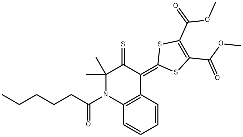 dimethyl 2-(1-hexanoyl-2,2-dimethyl-3-thioxo-2,3-dihydro-4(1H)-quinolinylidene)-1,3-dithiole-4,5-dicarboxylate Struktur