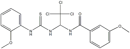 3-methoxy-N-(2,2,2-trichloro-1-{[(2-methoxyanilino)carbothioyl]amino}ethyl)benzamide Struktur