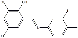 2,4-dichloro-6-{[(3-iodo-4-methylphenyl)imino]methyl}phenol Struktur