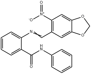 2-[({6-nitro-1,3-benzodioxol-5-yl}methylene)amino]-N-phenylbenzamide Struktur