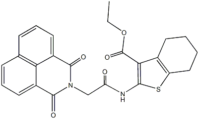 ethyl 2-{[(1,3-dioxo-1H-benzo[de]isoquinolin-2(3H)-yl)acetyl]amino}-4,5,6,7-tetrahydro-1-benzothiophene-3-carboxylate Struktur