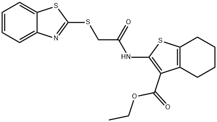 ethyl 2-{[(1,3-benzothiazol-2-ylsulfanyl)acetyl]amino}-4,5,6,7-tetrahydro-1-benzothiophene-3-carboxylate Struktur