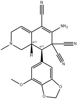 6-amino-8-(7-methoxy-1,3-benzodioxol-5-yl)-2-methyl-2,3,8,8a-tetrahydro-5,7,7(1H)-isoquinolinetricarbonitrile Struktur