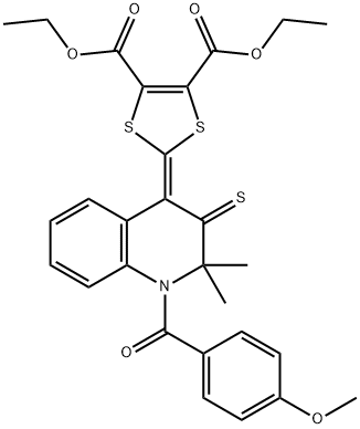 diethyl 2-(1-(4-methoxybenzoyl)-2,2-dimethyl-3-thioxo-2,3-dihydro-4(1H)-quinolinylidene)-1,3-dithiole-4,5-dicarboxylate Struktur