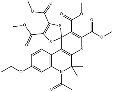 tetramethyl 6-acetyl-8-ethoxy-5,5-dimethyl-5,6-dihydrospiro(1H-thiopyrano[2,3-c]quinoline-1,2'-[1,3]-dithiole)-2,3,4',5'-tetracarboxylate Struktur