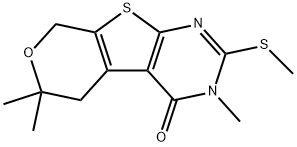 3,6,6-trimethyl-2-(methylsulfanyl)-3,5,6,8-tetrahydro-4H-pyrano[4',3':4,5]thieno[2,3-d]pyrimidin-4-one Struktur