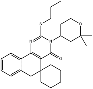 3-(2,2-dimethyltetrahydro-2H-pyran-4-yl)-2-(propylsulfanyl)-5,6-dihydrospiro(benzo[h]quinazoline-5,1'-cyclohexane)-4(3H)-one Struktur