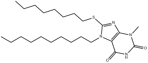 7-decyl-3-methyl-8-(octylsulfanyl)-3,7-dihydro-1H-purine-2,6-dione Struktur