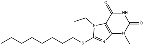 7-ethyl-3-methyl-8-(octylsulfanyl)-3,7-dihydro-1H-purine-2,6-dione Struktur