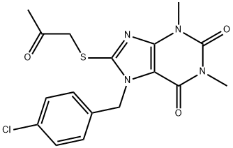 7-(4-chlorobenzyl)-1,3-dimethyl-8-[(2-oxopropyl)sulfanyl]-3,7-dihydro-1H-purine-2,6-dione Struktur