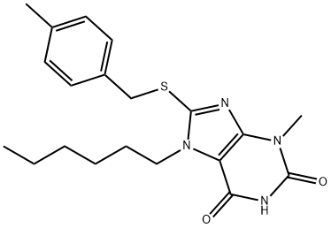 7-hexyl-3-methyl-8-[(4-methylbenzyl)sulfanyl]-3,7-dihydro-1H-purine-2,6-dione Struktur