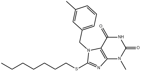 8-(heptylsulfanyl)-3-methyl-7-(3-methylbenzyl)-3,7-dihydro-1H-purine-2,6-dione Struktur