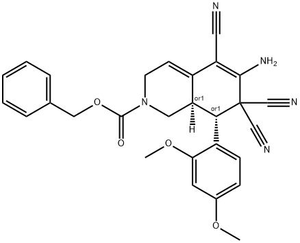 benzyl 6-amino-5,7,7-tricyano-8-(2,4-dimethoxyphenyl)-3,7,8,8a-tetrahydro-2(1H)-isoquinolinecarboxylate Struktur