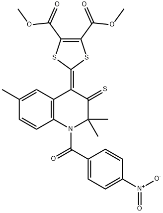 dimethyl 2-(1-{4-nitrobenzoyl}-2,2,6-trimethyl-3-thioxo-2,3-dihydro-4(1H)-quinolinylidene)-1,3-dithiole-4,5-dicarboxylate Struktur