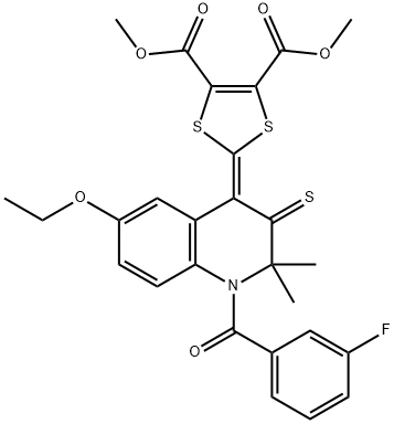 dimethyl 2-(6-ethoxy-1-(3-fluorobenzoyl)-2,2-dimethyl-3-thioxo-2,3-dihydro-4(1H)-quinolinylidene)-1,3-dithiole-4,5-dicarboxylate Struktur