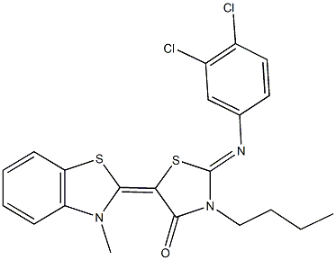 3-butyl-2-[(3,4-dichlorophenyl)imino]-5-(3-methyl-1,3-benzothiazol-2(3H)-ylidene)-1,3-thiazolidin-4-one Struktur