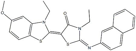 3-ethyl-5-(3-ethyl-5-methoxy-1,3-benzothiazol-2(3H)-ylidene)-2-(2-naphthylimino)-1,3-thiazolidin-4-one Struktur