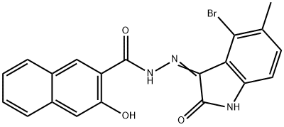 N'-(4-bromo-5-methyl-2-oxo-1,2-dihydro-3H-indol-3-ylidene)-3-hydroxy-2-naphthohydrazide Struktur