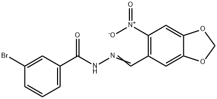 3-bromo-N'-({6-nitro-1,3-benzodioxol-5-yl}methylene)benzohydrazide Struktur