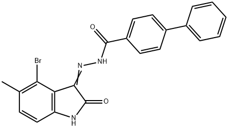 N'-(4-bromo-5-methyl-2-oxo-1,2-dihydro-3H-indol-3-ylidene)[1,1'-biphenyl]-4-carbohydrazide Struktur