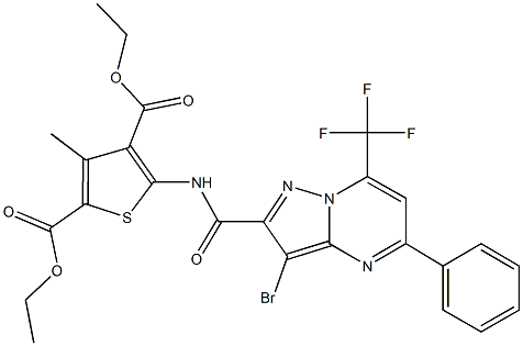 diethyl 5-({[3-bromo-5-phenyl-7-(trifluoromethyl)pyrazolo[1,5-a]pyrimidin-2-yl]carbonyl}amino)-3-methyl-2,4-thiophenedicarboxylate Struktur